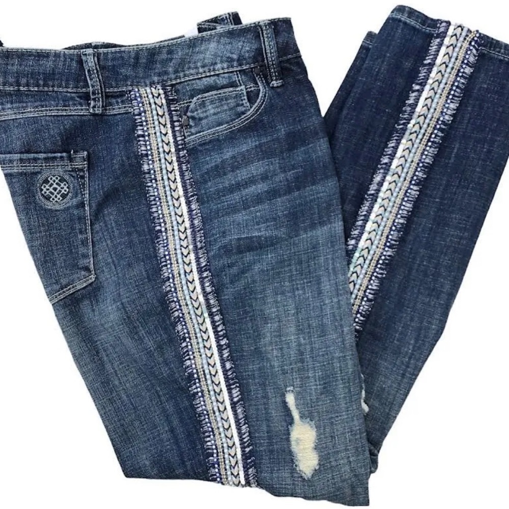 Laurie Felt Classic Girlfriend Denim Sequin Stripe Women's Ankle Jeans sz 6